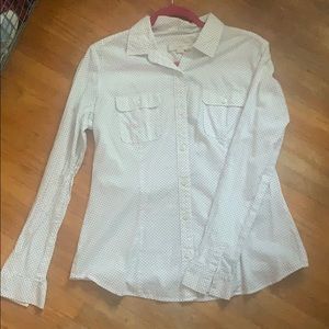 LOFT black/white polka dot cotton button down Med
